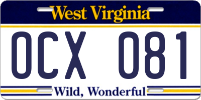 WV license plate OCX081