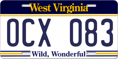 WV license plate OCX083