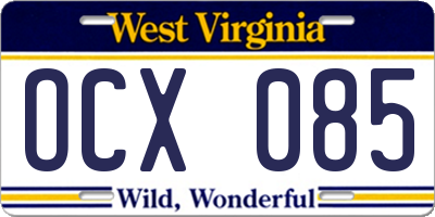 WV license plate OCX085