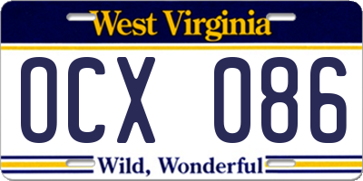 WV license plate OCX086