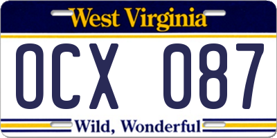 WV license plate OCX087