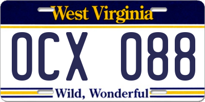 WV license plate OCX088