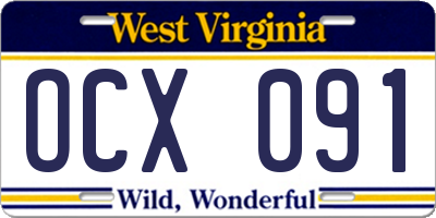 WV license plate OCX091