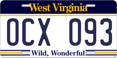 WV license plate OCX093