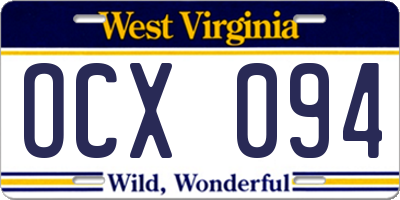 WV license plate OCX094