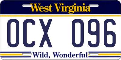 WV license plate OCX096