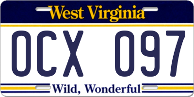 WV license plate OCX097