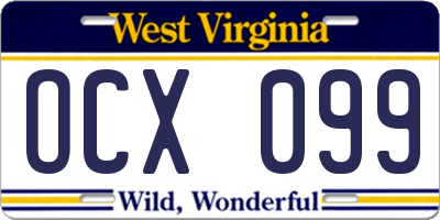 WV license plate OCX099