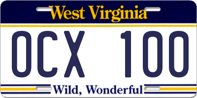 WV license plate OCX100