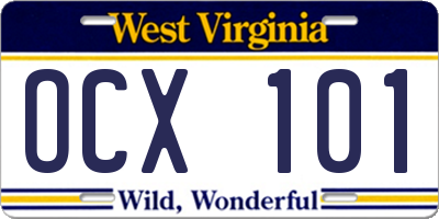 WV license plate OCX101