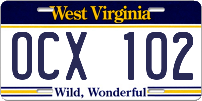 WV license plate OCX102