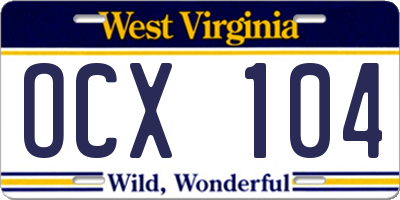 WV license plate OCX104