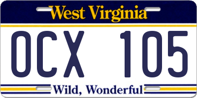 WV license plate OCX105