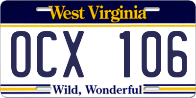 WV license plate OCX106