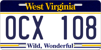 WV license plate OCX108