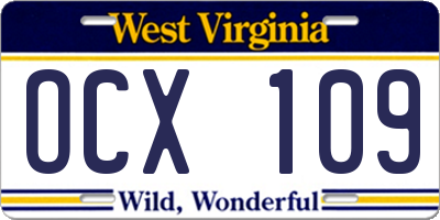 WV license plate OCX109