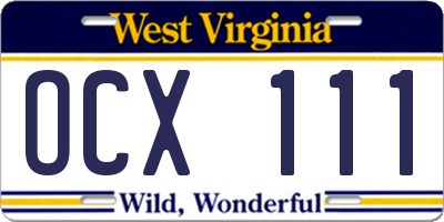 WV license plate OCX111