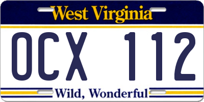 WV license plate OCX112