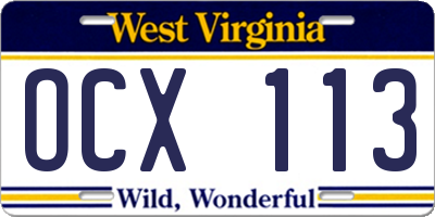 WV license plate OCX113