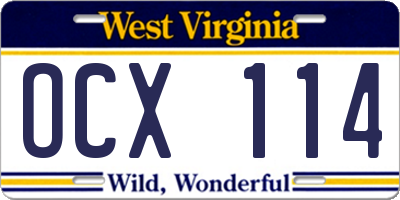 WV license plate OCX114
