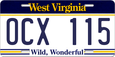 WV license plate OCX115
