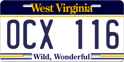 WV license plate OCX116