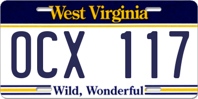 WV license plate OCX117