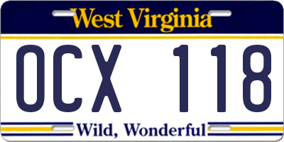 WV license plate OCX118