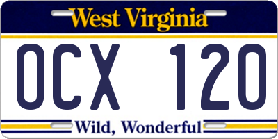 WV license plate OCX120