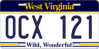WV license plate OCX121
