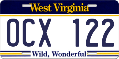 WV license plate OCX122