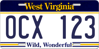 WV license plate OCX123