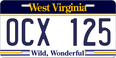WV license plate OCX125