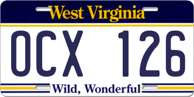 WV license plate OCX126