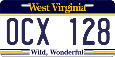 WV license plate OCX128