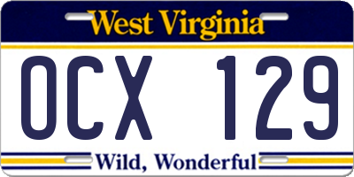 WV license plate OCX129