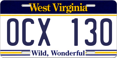 WV license plate OCX130