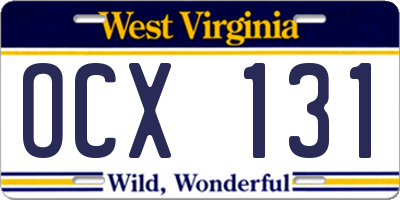 WV license plate OCX131
