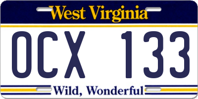WV license plate OCX133