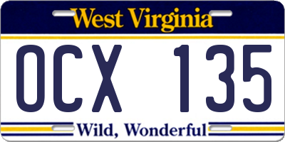 WV license plate OCX135