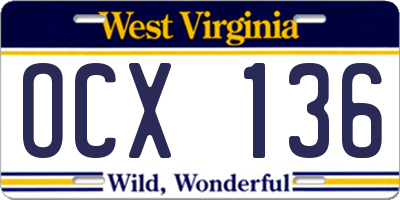 WV license plate OCX136
