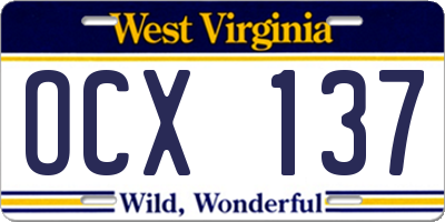 WV license plate OCX137