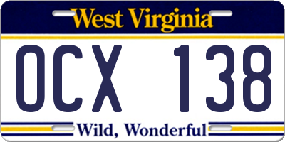 WV license plate OCX138