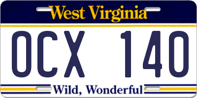WV license plate OCX140