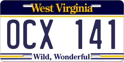 WV license plate OCX141