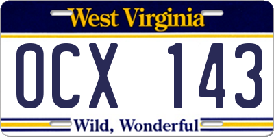 WV license plate OCX143