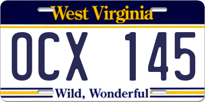 WV license plate OCX145