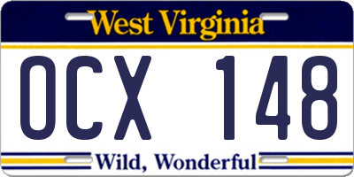 WV license plate OCX148