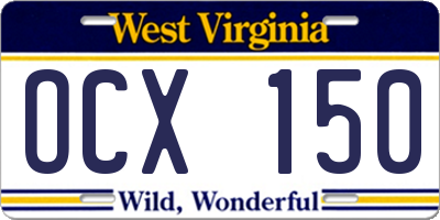 WV license plate OCX150