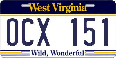 WV license plate OCX151
